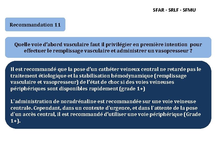 SFAR - SRLF - SFMU Recommandation 11 Quelle voie d’abord vasculaire faut il privilégier