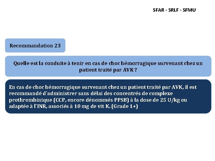 SFAR - SRLF - SFMU Recommandation 23 Quelle est la conduite à tenir en