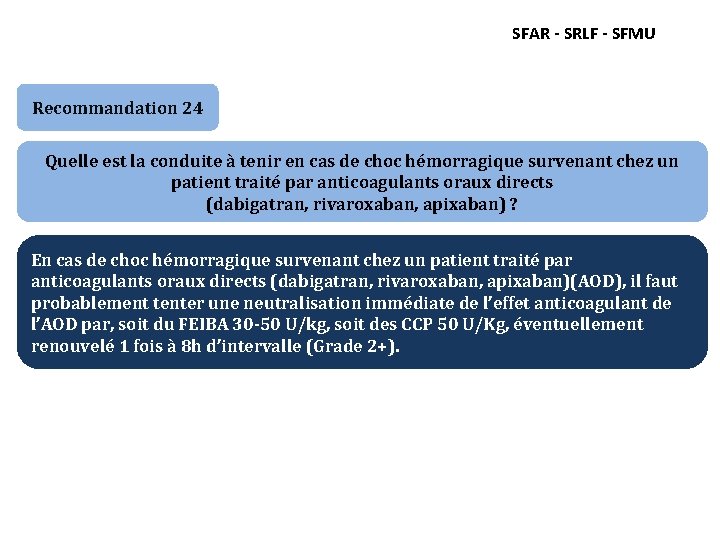 SFAR - SRLF - SFMU Recommandation 24 Quelle est la conduite à tenir en