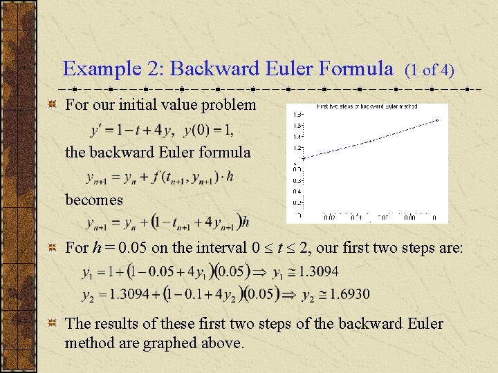 Example 2: Backward Euler Formula (1 of 4) For our initial value problem the