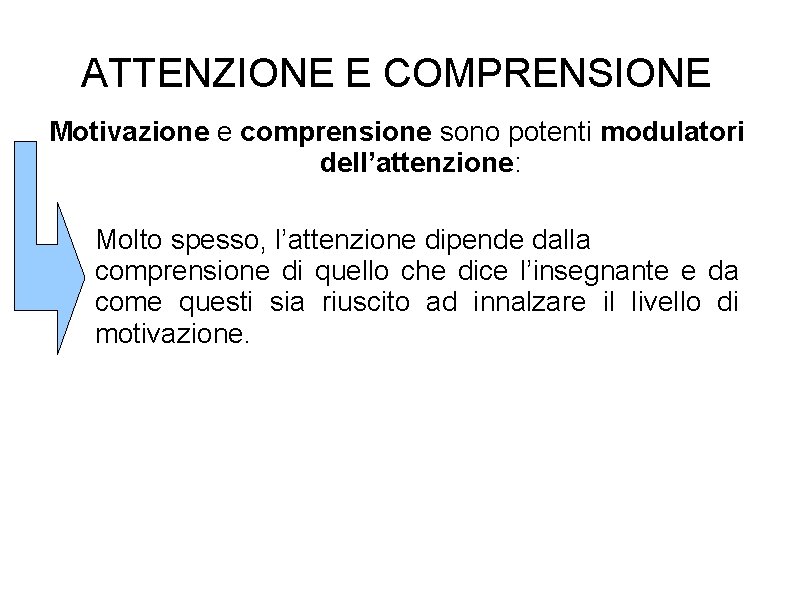 ATTENZIONE E COMPRENSIONE Motivazione e comprensione sono potenti modulatori dell’attenzione: Molto spesso, l’attenzione dipende