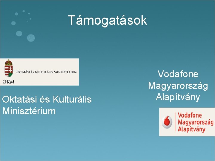 Támogatások Oktatási és Kulturális Minisztérium Vodafone Magyarország Alapítvány Támogatások Oktatási és Kulturális Minisztérium Vodafone Magyarország Alapítvány