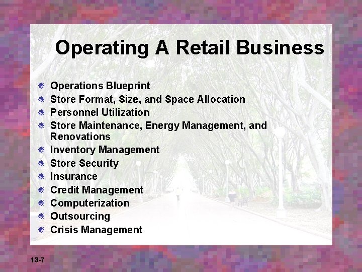 Operating A Retail Business ¯ ¯ ¯ 13 -7 Operations Blueprint Store Format, Size,