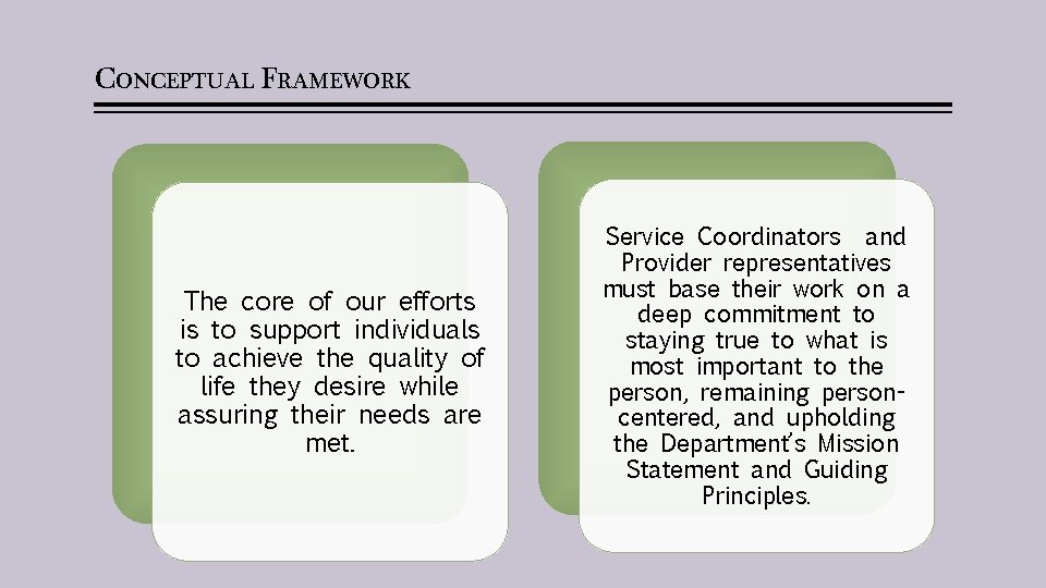 CONCEPTUAL FRAMEWORK The core of our efforts is to support individuals to achieve the