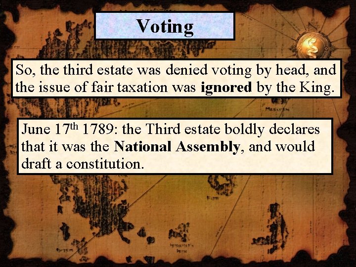 Voting So, the third estate was denied voting by head, and the issue of