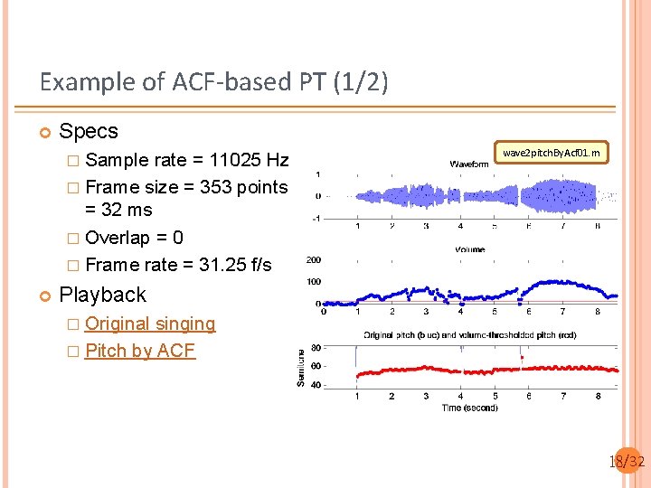 Example of ACF-based PT (1/2) Specs � Sample rate = 11025 Hz � Frame