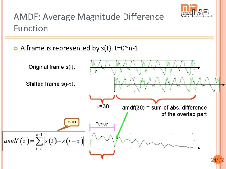 AMDF: Average Magnitude Difference Function A frame is represented by s(t), t=0~n-1 1 128