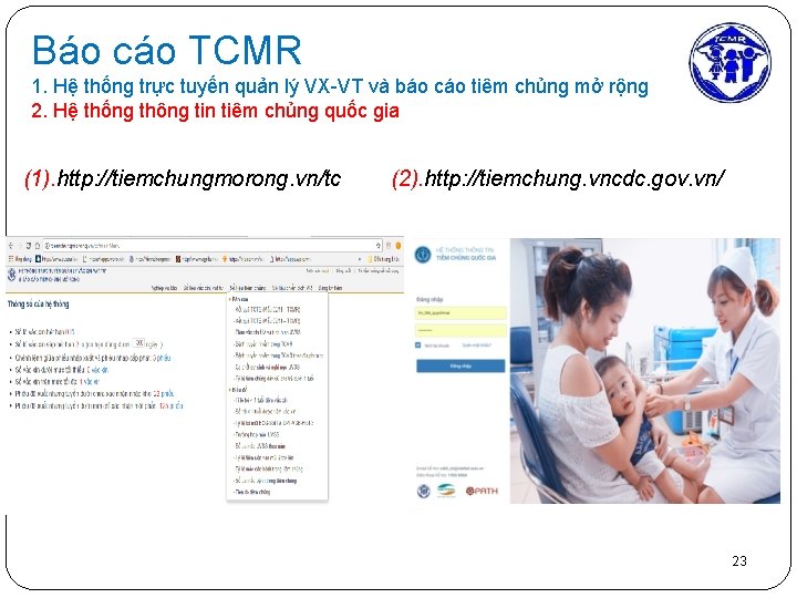 Báo cáo TCMR 1. Hệ thống trực tuyến quản lý VX-VT và báo cáo