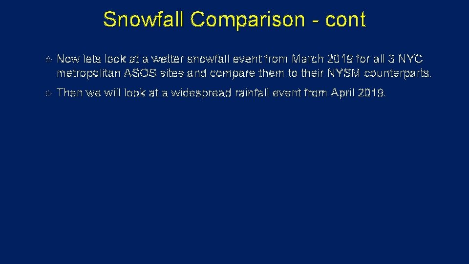 Snowfall Comparison - cont Now lets look at a wetter snowfall event from March