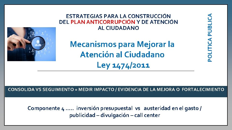 Mecanismos para Mejorar la Atención al Ciudadano Ley 1474/2011 POLITICA PUBLICA ESTRATEGIAS PARA LA