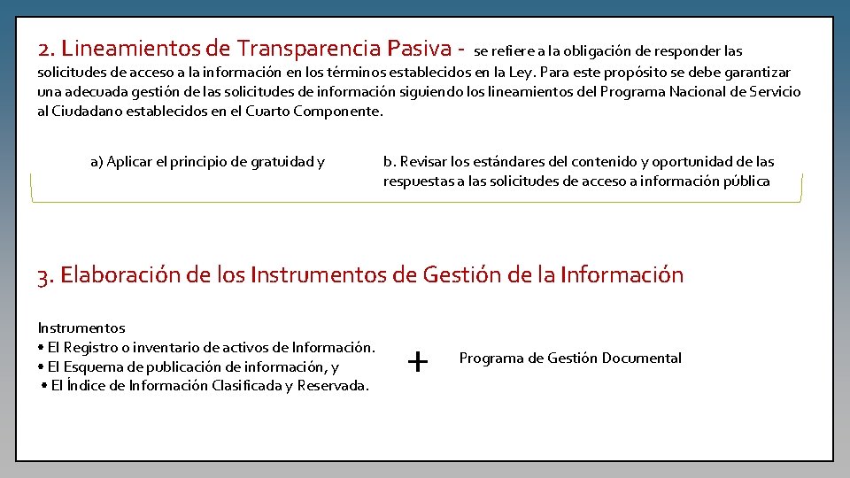 2. Lineamientos de Transparencia Pasiva - se refiere a la obligación de responder las