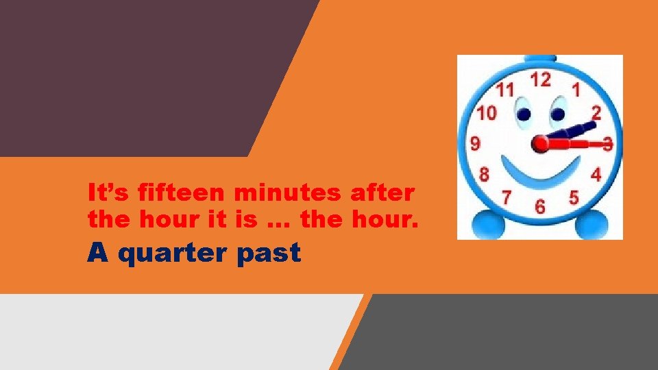 It’s fifteen minutes after the hour it is … the hour. A quarter past It’s fifteen minutes after the hour it is … the hour. A quarter past
