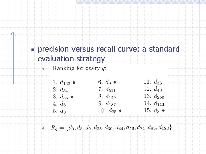 n precision versus recall curve: a standard evaluation strategy w w 