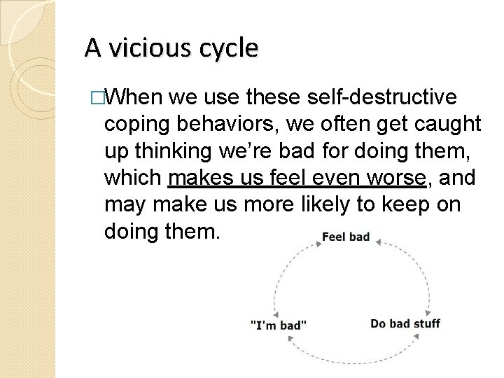 A vicious cycle �When we use these self-destructive coping behaviors, we often get caught