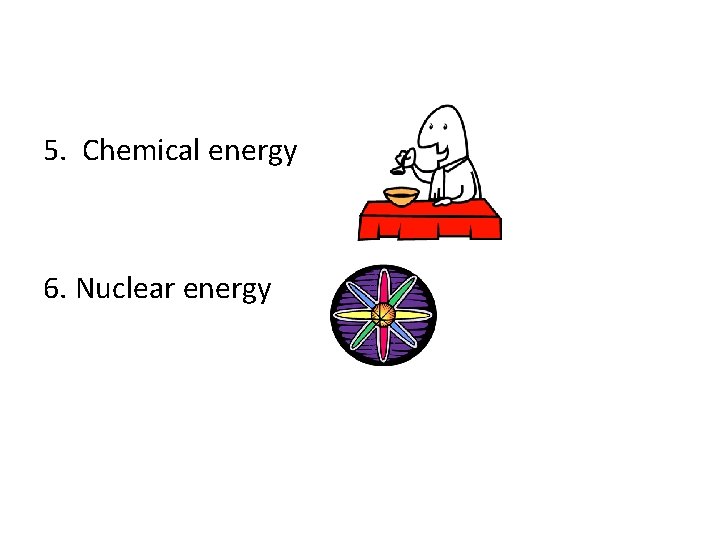 5. Chemical energy 6. Nuclear energy 5. Chemical energy 6. Nuclear energy