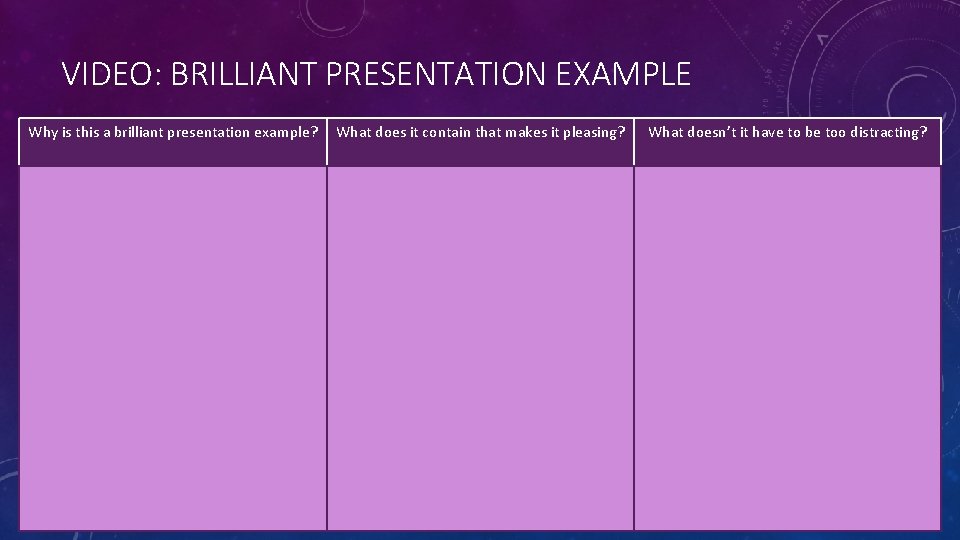 VIDEO: BRILLIANT PRESENTATION EXAMPLE Why is this a brilliant presentation example? What does it