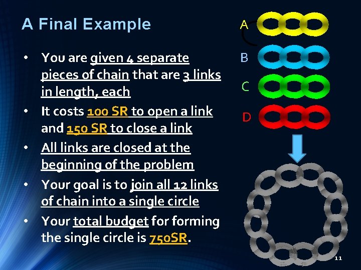 A Final Example A • You are given 4 separate pieces of chain that A Final Example A • You are given 4 separate pieces of chain that