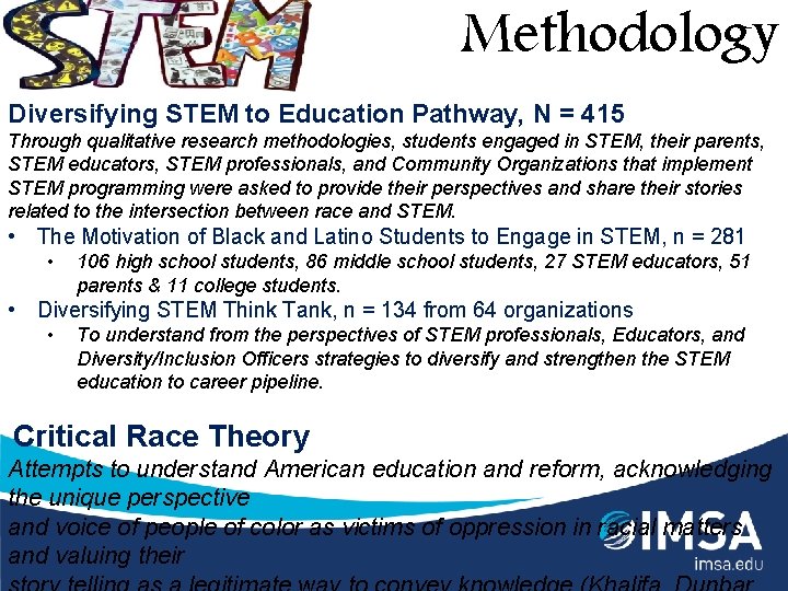 Methodology Diversifying STEM to Education Pathway, N = 415 Through qualitative research methodologies, students