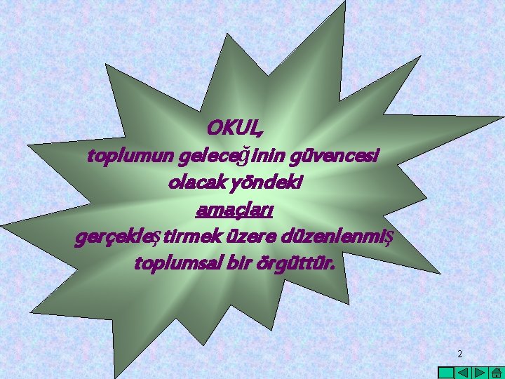 OKUL, toplumun geleceğinin güvencesi olacak yöndeki amaçları gerçekleştirmek üzere düzenlenmiş toplumsal bir örgüttür. 2