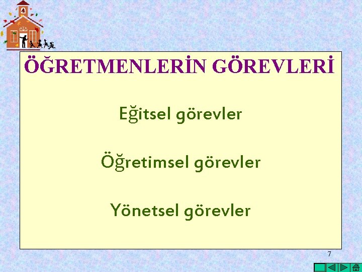 ÖĞRETMENLERİN GÖREVLERİ Eğitsel görevler Öğretimsel görevler Yönetsel görevler 7 