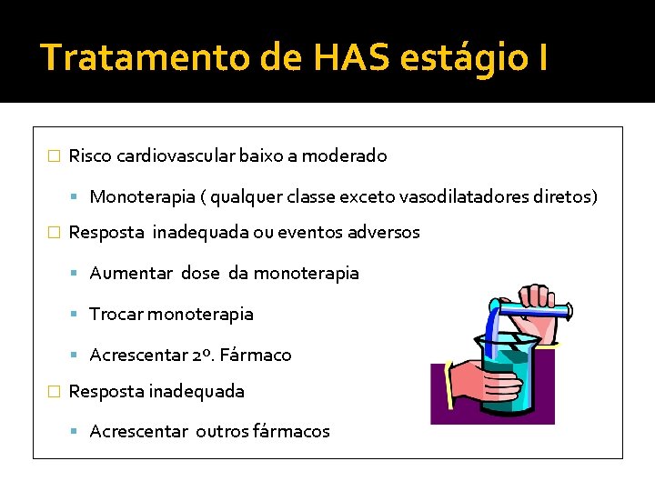 Tratamento de HAS estágio I � Risco cardiovascular baixo a moderado Monoterapia ( qualquer Tratamento de HAS estágio I � Risco cardiovascular baixo a moderado Monoterapia ( qualquer