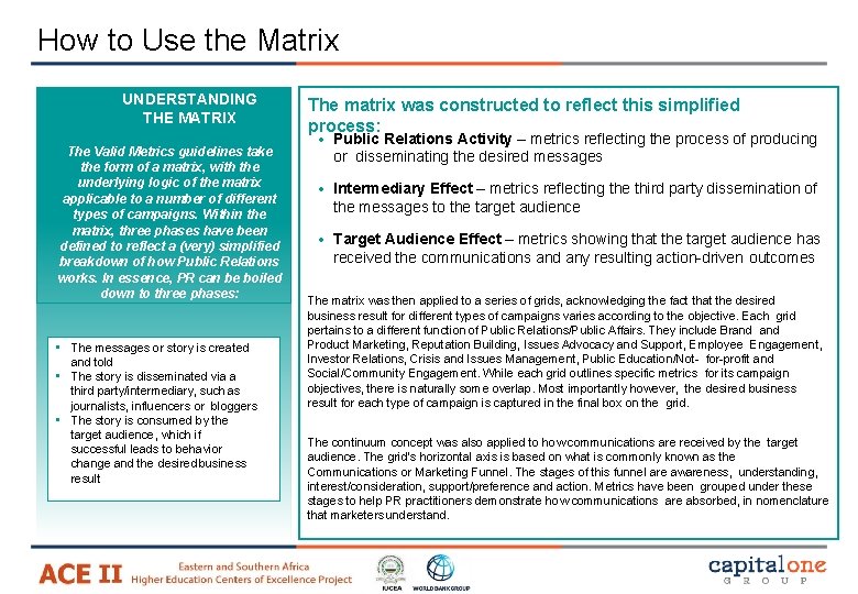 How to Use the Matrix UNDERSTANDING THE MATRIX The Valid Metrics guidelines take the How to Use the Matrix UNDERSTANDING THE MATRIX The Valid Metrics guidelines take the