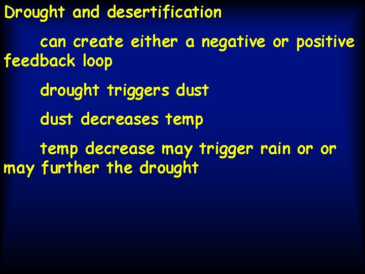 Drought and desertification can create either a negative or positive feedback loop drought triggers