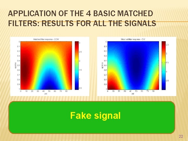 APPLICATION OF THE 4 BASIC MATCHED FILTERS: RESULTS FOR ALL THE SIGNALS The maximum