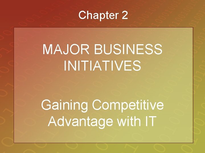 Chapter 2 MAJOR BUSINESS INITIATIVES Gaining Competitive Advantage with IT 