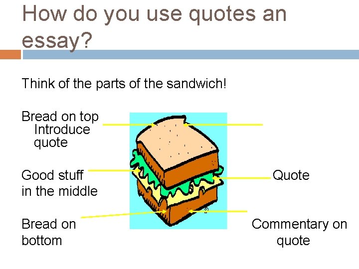 How do you use quotes an essay? Think of the parts of the sandwich!
