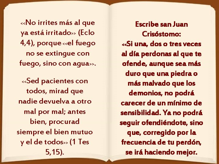 No irrites más al que ya está irritado>> (Eclo 4, 4), porque <<el fuego