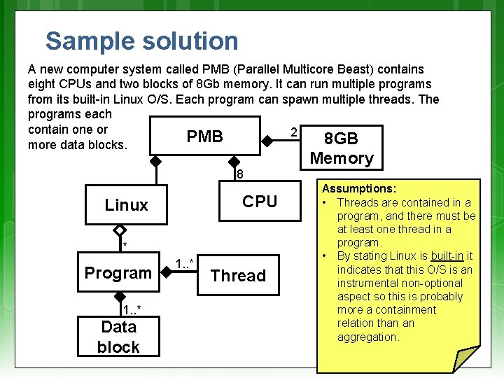 Sample solution A new computer system called PMB (Parallel Multicore Beast) contains eight CPUs