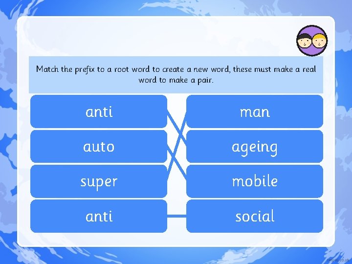 Match the prefix to a root word to create a new word, these must