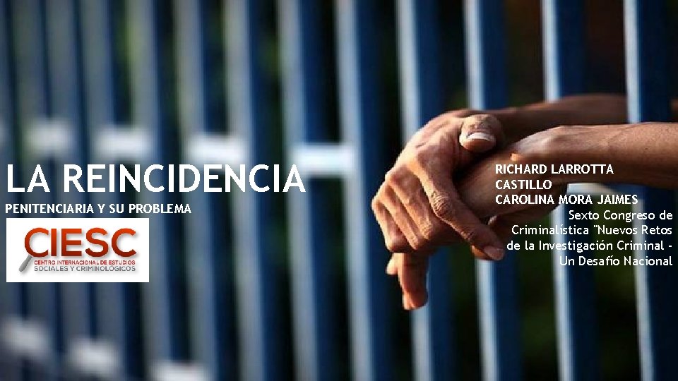 LA REINCIDENCIA PENITENCIARIA Y SU PROBLEMA RICHARD LARROTTA CASTILLO CAROLINA MORA JAIMES Sexto Congreso