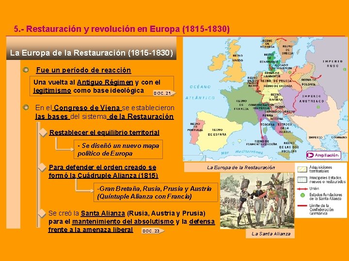 5. - Restauración y revolución en Europa (1815 -1830) La Europa de la Restauración