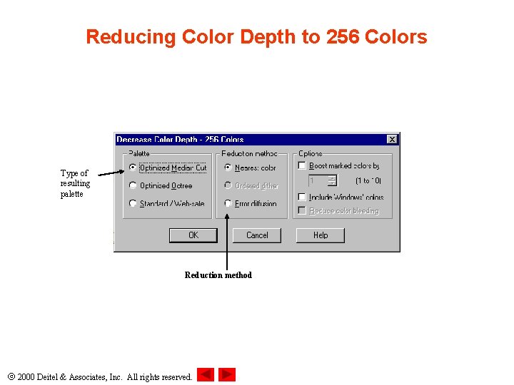 Reducing Color Depth to 256 Colors Type of resulting palette Reduction method 2000 Deitel