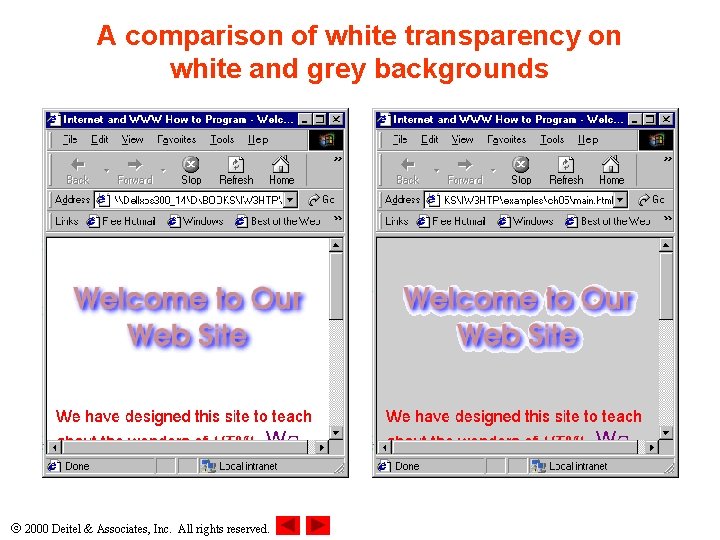 A comparison of white transparency on white and grey backgrounds 2000 Deitel & Associates,