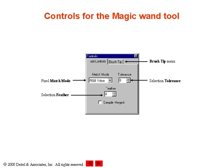 Controls for the Magic wand tool Brush Tip menu Pixel Match Mode Selection Feather