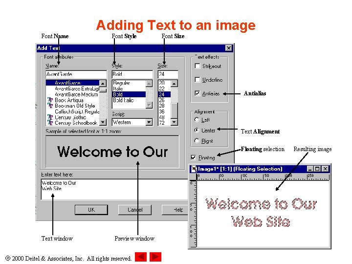 Font Name Adding Text to an image Font Style Font Size Antialias Text Alignment