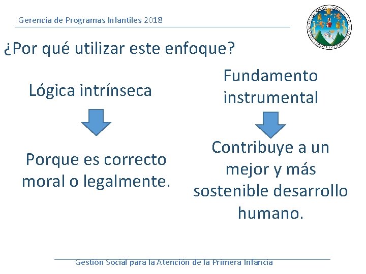 Gerencia de Programas Infantiles 2018 ¿Por qué utilizar este enfoque? Lógica intrínseca Porque es