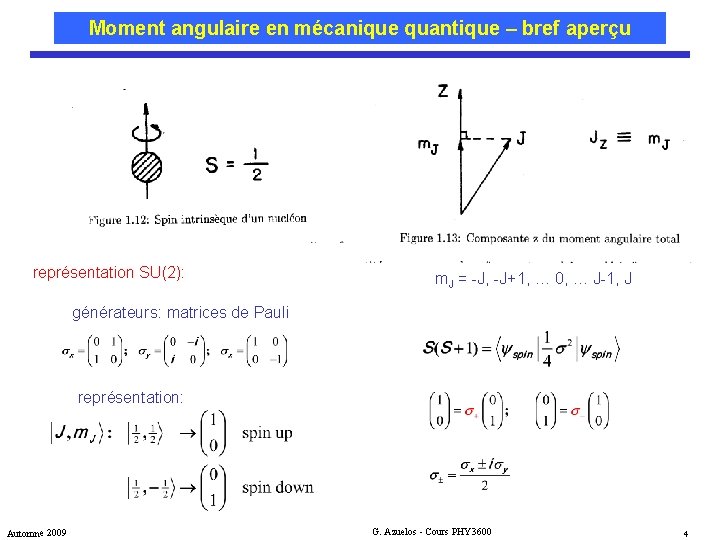 Moment angulaire en mécanique quantique – bref aperçu représentation SU(2): m. J = -J,