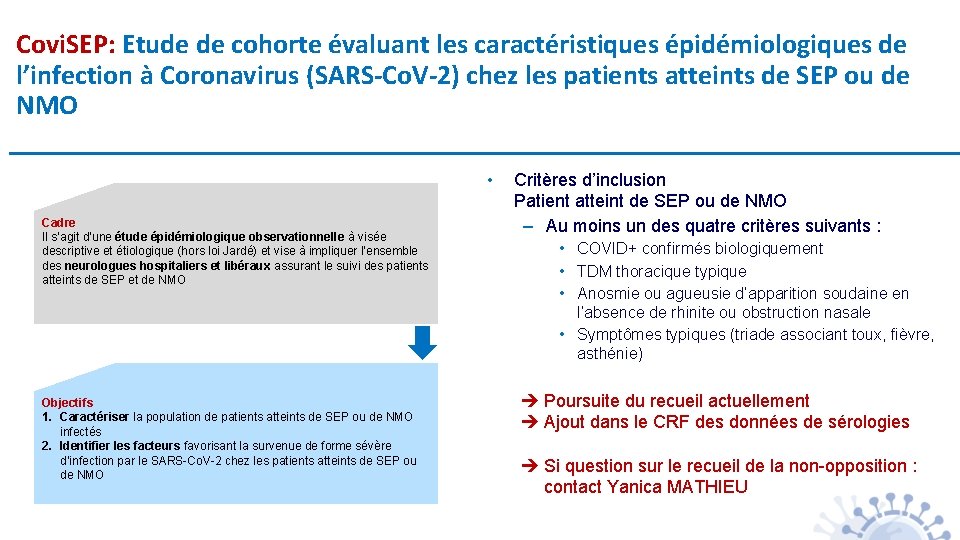 Covi. SEP: Etude de cohorte évaluant les caractéristiques épidémiologiques de l’infection à Coronavirus (SARS-Co.