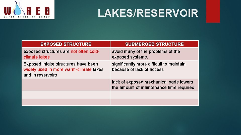 LAKES/RESERVOIR EXPOSED STRUCTURE SUBMERGED STRUCTURE exposed structures are not often coldclimate lakes avoid many