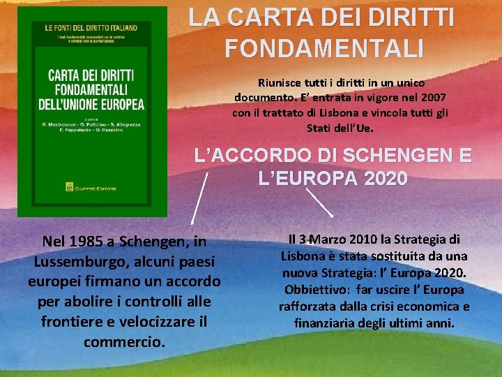 LA CARTA DEI DIRITTI FONDAMENTALI Riunisce tutti i diritti in un unico documento. E’