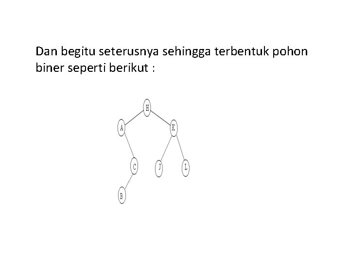 Dan begitu seterusnya sehingga terbentuk pohon biner seperti berikut : 