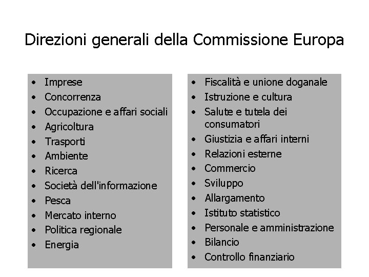 Direzioni generali della Commissione Europa • • • Imprese Concorrenza Occupazione e affari sociali