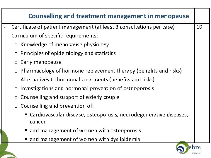 Counselling and treatment management in menopause - Certificate of patient management (at least 3
