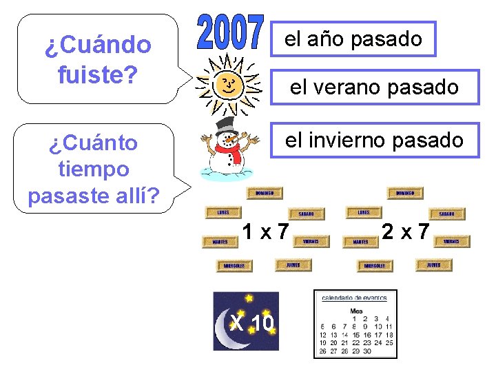 el año pasado ¿Cuándo fuiste? el el verano _____ pasado elelinvierno _____ pasado ¿Cuánto