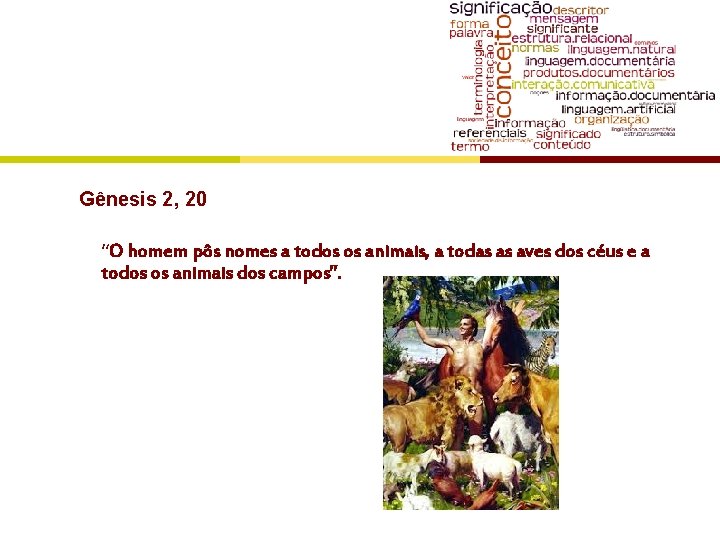 Gênesis 2, 20 “O homem pôs nomes a todos os animais, a todas as