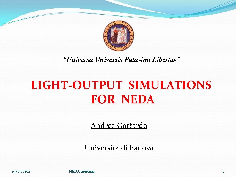 “Universa Universis Patavina Libertas” LIGHT-OUTPUT SIMULATIONS FOR NEDA Andrea Gottardo Università di Padova 07/03/2021